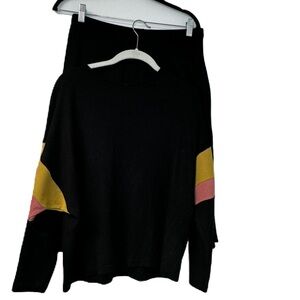 Sam Fashion Womans L black tan pink shirt skirt set business  casual fun texture